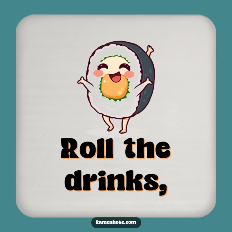 Funny Sushi Roll Cartwheel Drink Coasters - Set of Hilarious Table Protectors
