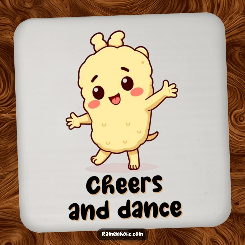 Funny Tempura Coasters: A cheerful tempura character dancing, adding a humorous and stylish touch to drink protection.
