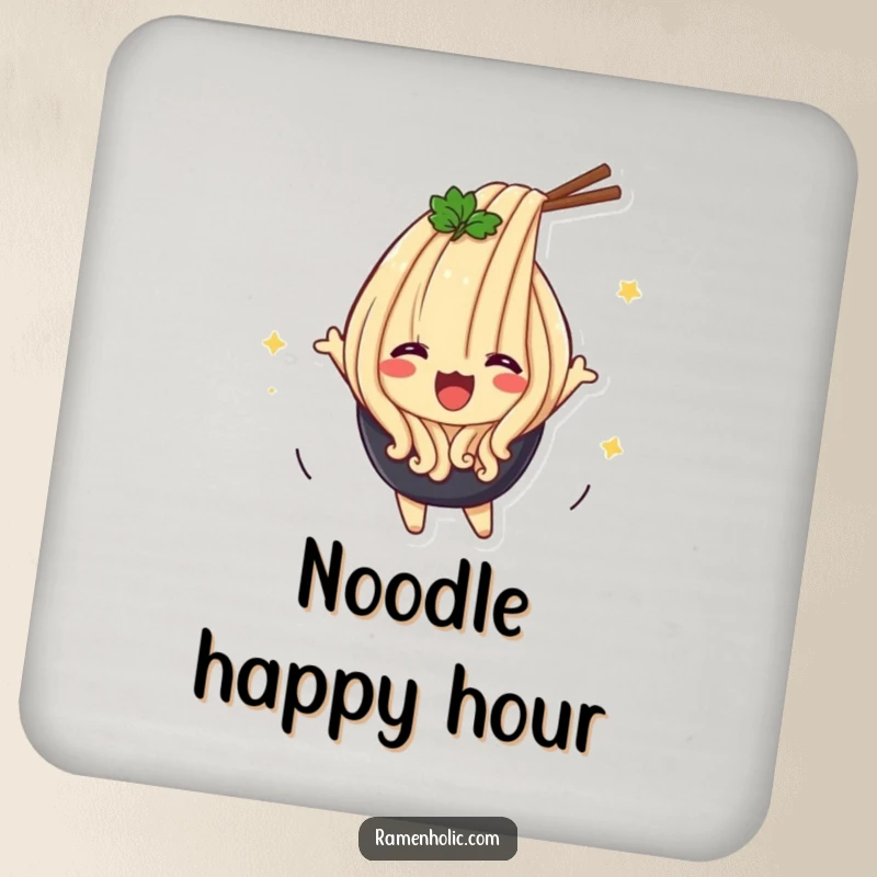 Funny Udon Flip Drink Coaster showcasing a joyful udon noodle character happily flipping, protecting surfaces with humor.