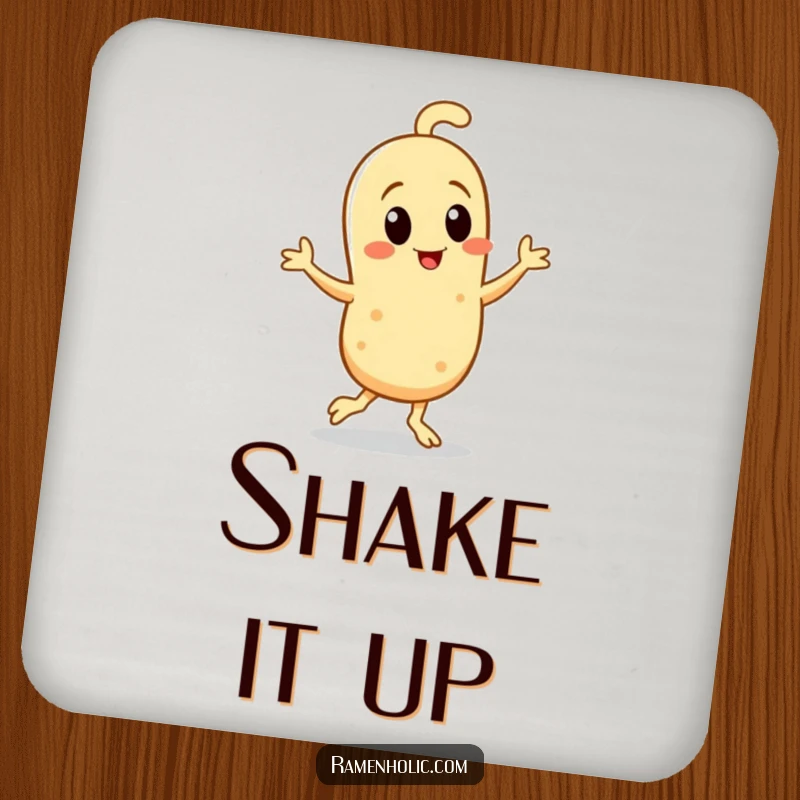Funny Drink Coaster featuring a sesame seed character doing a tiny jig, protecting surfaces with humor.