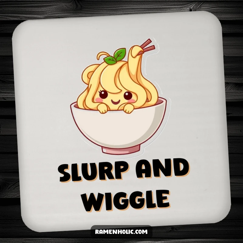 Funny Noodle Coasters: A happy noodle character wiggling, adding a humorous and charming touch to drink protection.