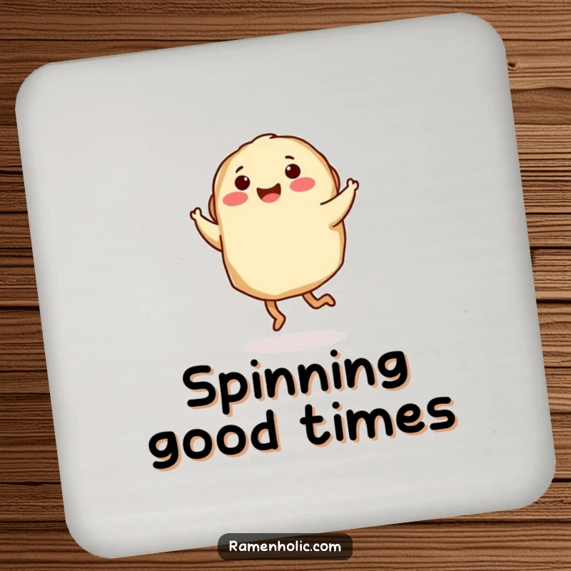 Funny Coaster: A gyoza character with tiny legs performs a delightful twirl, bringing energetic fun to any table.
