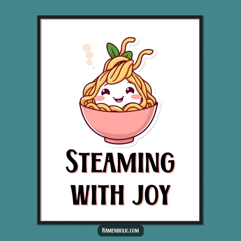 Funny Cheerful Noodle Steam Poster - Whimsical Wall Art for Food Lovers