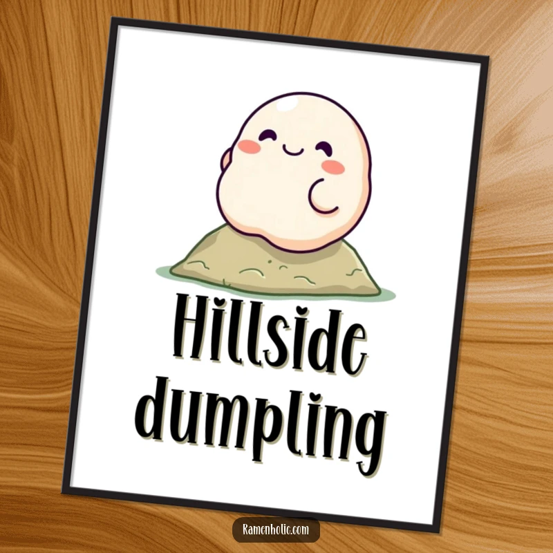 Funny dumpling character poster, smiling and rolling down a hill, adding a humorous and artistic element to decor.