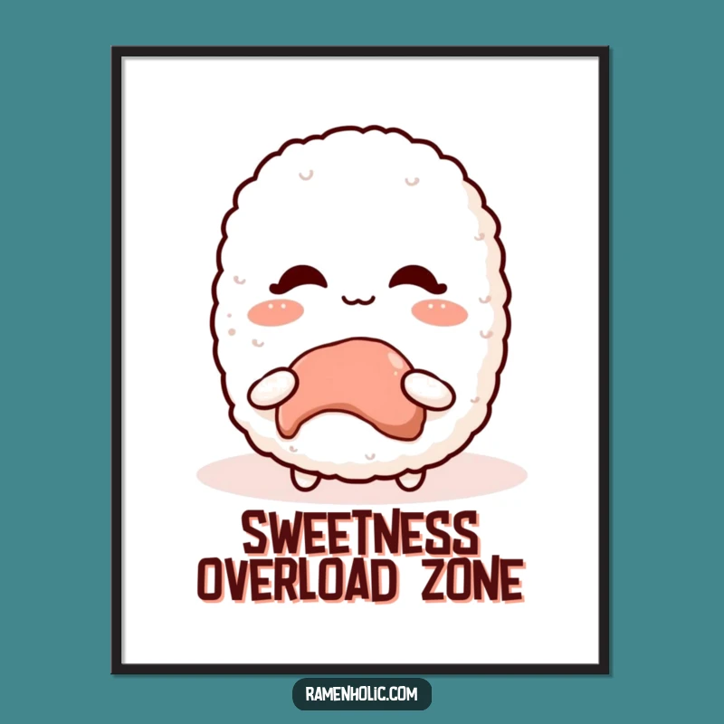 Funny Kawaii Rice Ball Poster: Blushing Sweet Treat Art Gift for Walls
