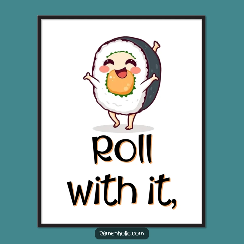 Funny Sushi Roll Cartwheel Poster - Vibrant & Hilarious Foodie Wall Art