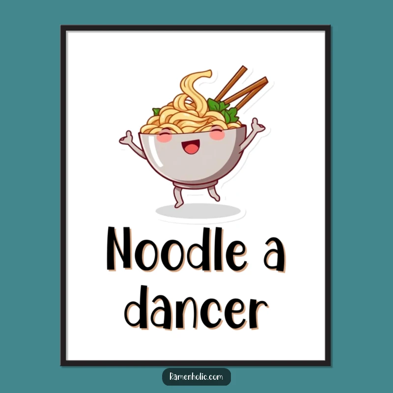 Funny Noodle Dance Poster - Animated Food Art for Your Kitchen or Dining Area
