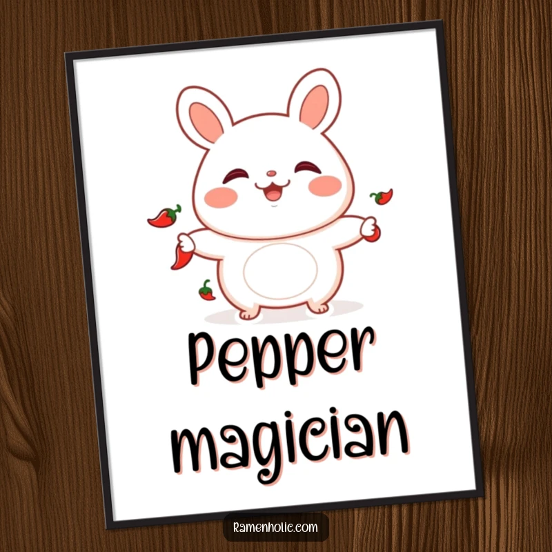 Funny poster of a playful bao bun juggling chili peppers, ideal wall art for food lovers and spice enthusiasts.