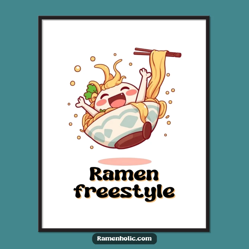 Funny Ramen Somersault Poster: Hilarious Dancing Noodle Art Print