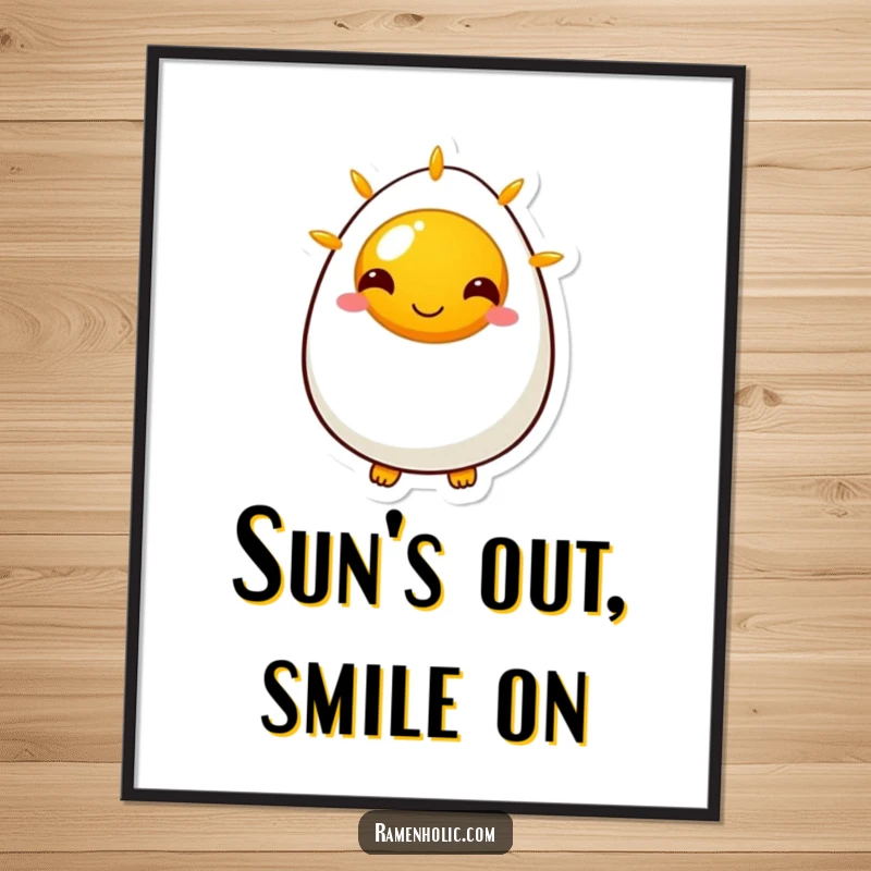 Funny poster showcasing a radiant sunny side up egg character, bringing a burst of cheerful energy and minimalist art to any wall.