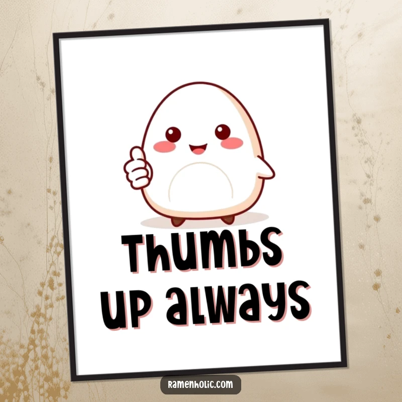 Funny poster featuring a smiling onigiri character giving a thumbs up, bringing positive cartoon vibes to any room.