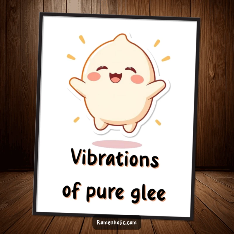 Funny mochi character poster, depicted in a dynamic, excited bounce with an expression of pure, uncontainable laughter.