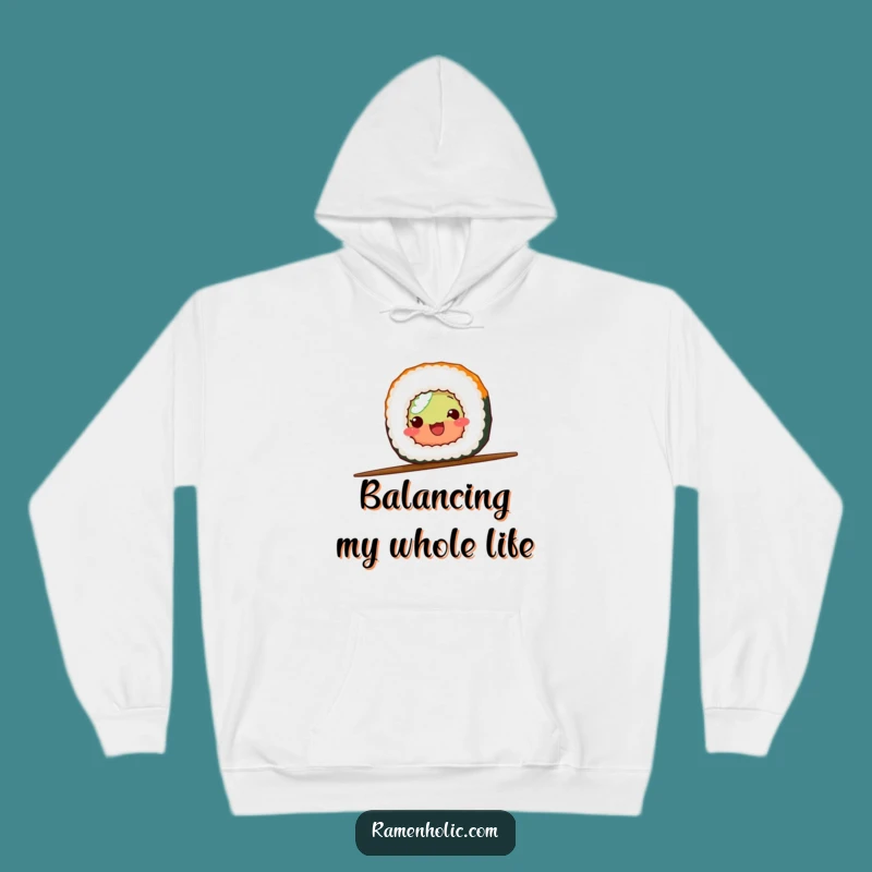 Cozy Funny Sushi Balance Hoodie - Warm and Hilarious Comfort for Foodies