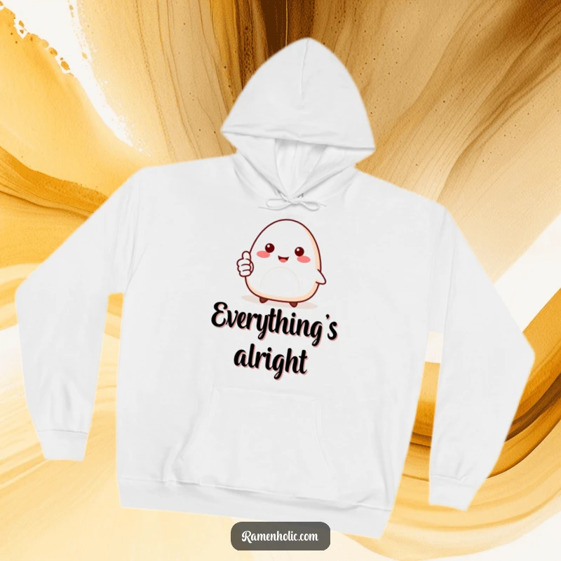 Funny hoodie featuring a smiling onigiri character giving a thumbs up, offering cozy comfort and cartoon-inspired positivity.