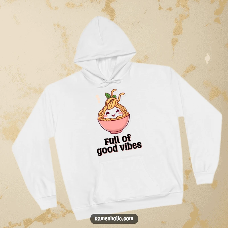 Funny hoodie featuring a happy noodle character rising from steam, offering warmth and culinary joy.