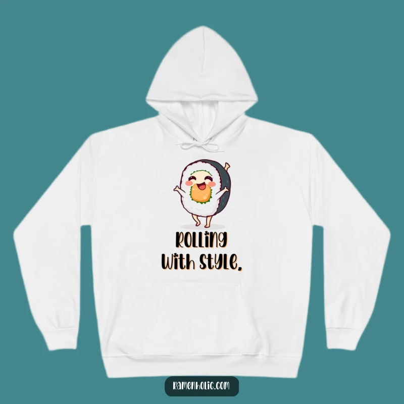 Funny Sushi Roll Cartwheel Hoodie - Cozy & Hilarious Japanese Food Apparel