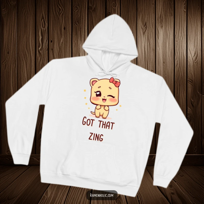 Funny hoodie featuring a ginger slice character with a playful wink, offering warmth and a touch of zesty humor.