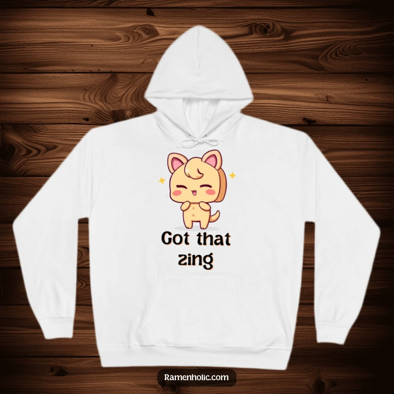 Funny hoodie featuring a playful ginger slice character winking, offering cozy comfort with a zesty, charming appeal.