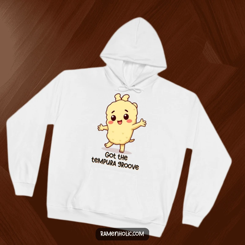 Funny Tempura Hoodie: A cheerful tempura character dancing playfully, offering cozy comfort and a touch of whimsical fun.