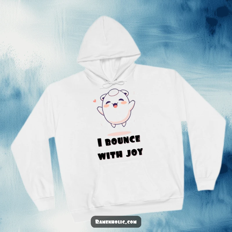 Funny Dumpling Hoodie: A giggling dumpling character bouncing enthusiastically, offering cozy humor and cheerful vibes.