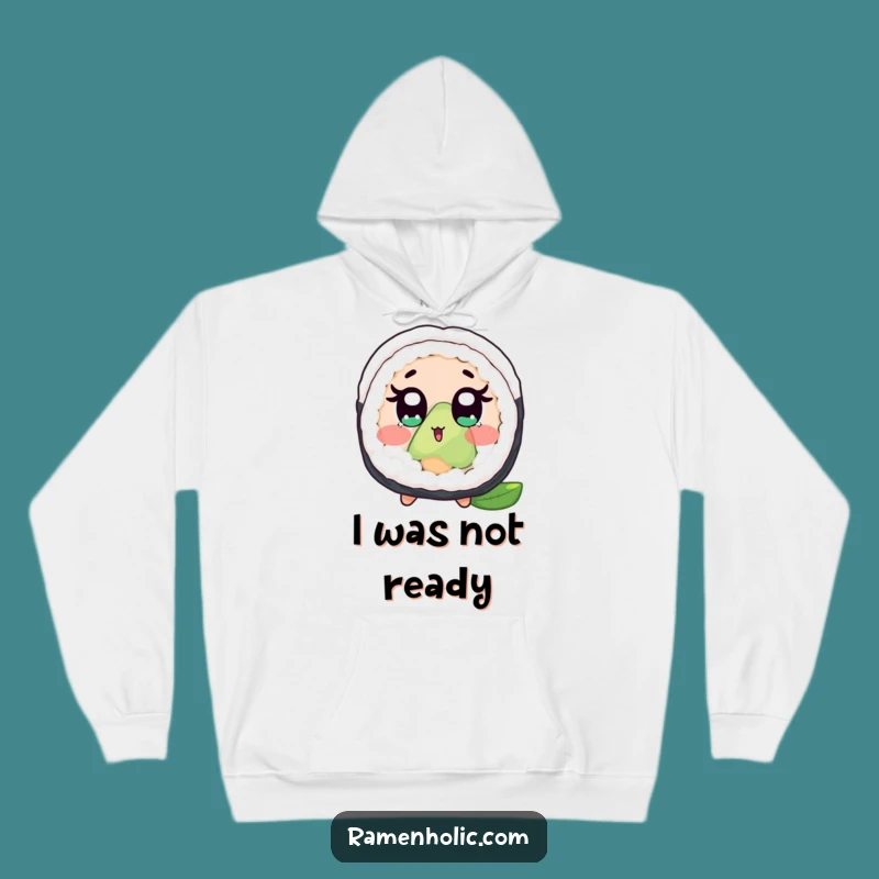 Funny Surprised Sushi Roll Hoodie: Cozy Cartoon Foodie Apparel, Great Gift