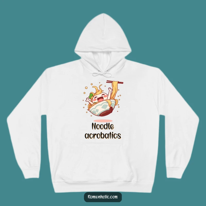 Cozy Funny Ramen Somersault Hoodie: Warm, Comical Dancing Noodle Apparel