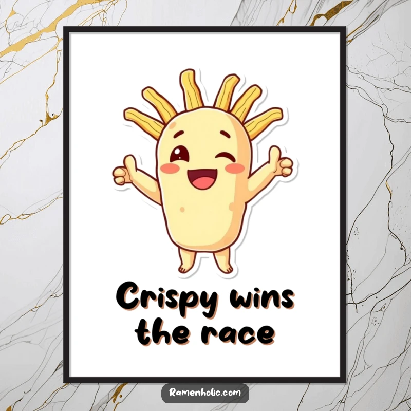 Funny Free Printable Wall Art of a smiling tempura character striking a triumphant pose.