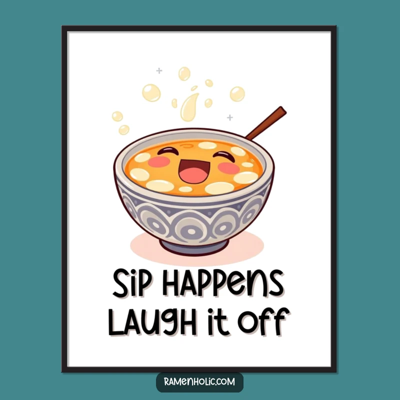 Free Printable Miso Soup Wall Art: Laughing Bowl Overflowing Downloadable Funny Decor