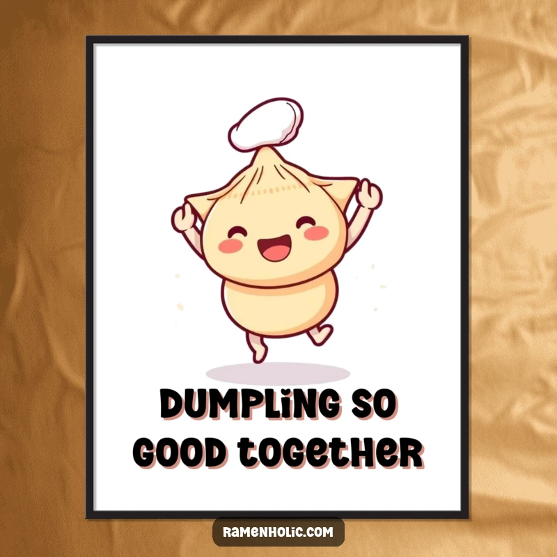 Funny Free Printable Wall Art: Playful chopsticks character gently bopping a smiling dumpling, adding humor to decor.
