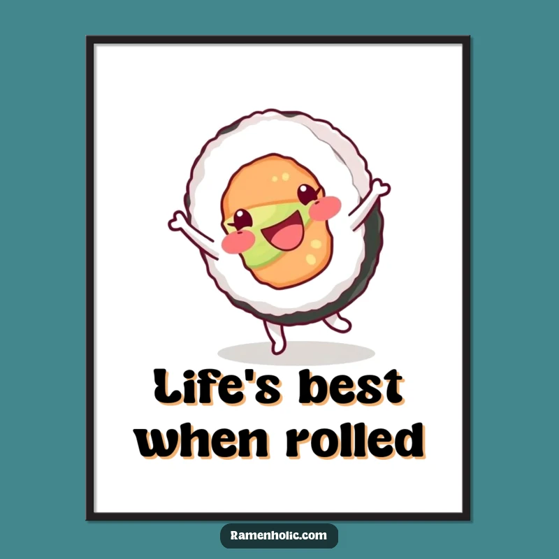 Free Printable Wall Art: Happy Sushi Roll Cartwheel Freestyle Funny Downloadable Art