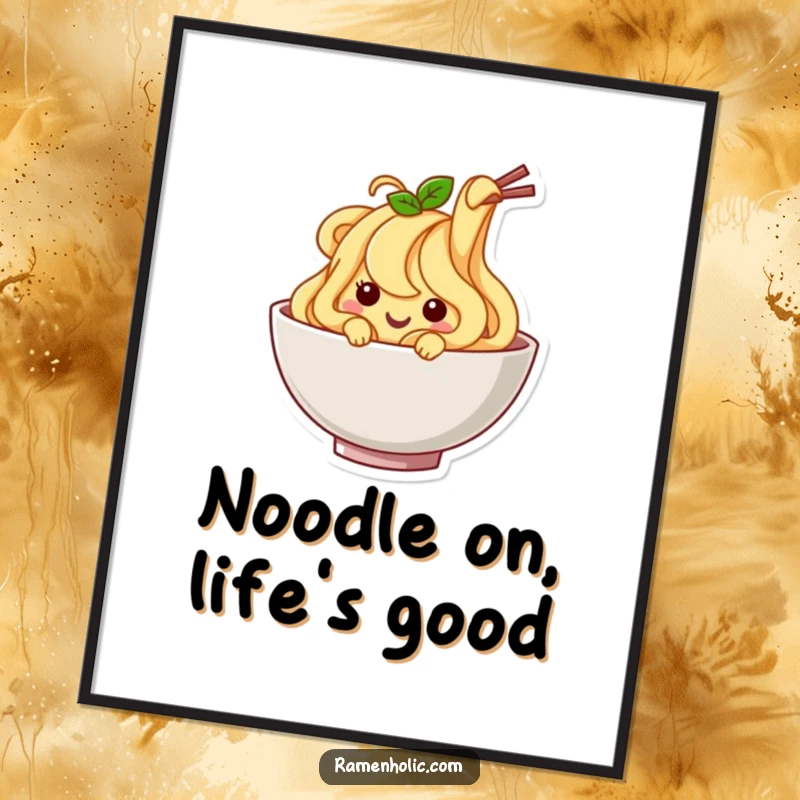 Funny Free Printable Wall Art: A Happy Noodle Character Wiggling Merrily Inside a Bowl, Adding Playful Charm.