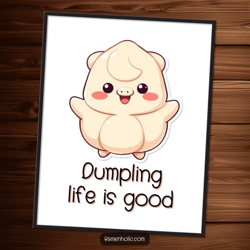 Funny Free Printable Wall Art depicting a cheerfully bouncing dumpling character with a wide, infectious grin.
