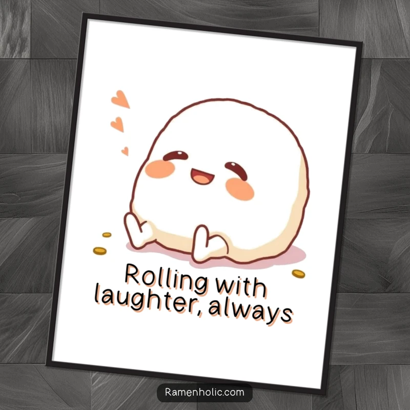 Funny Free Printable Wall Art: An onigiri character hilariously rolling on the floor with infectious giggles.