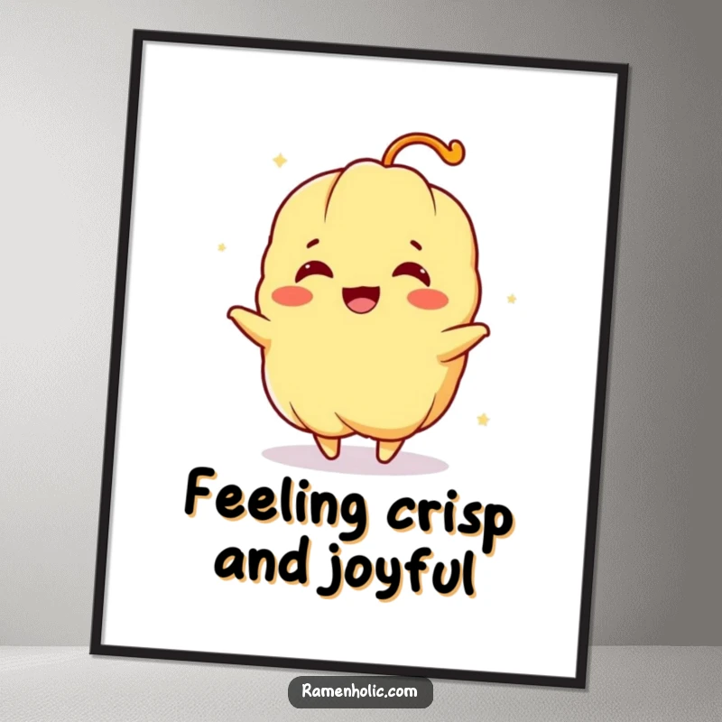 Funny Free Printable Wall Art of a tempura character joyfully spinning, adding a dynamic and happy element.