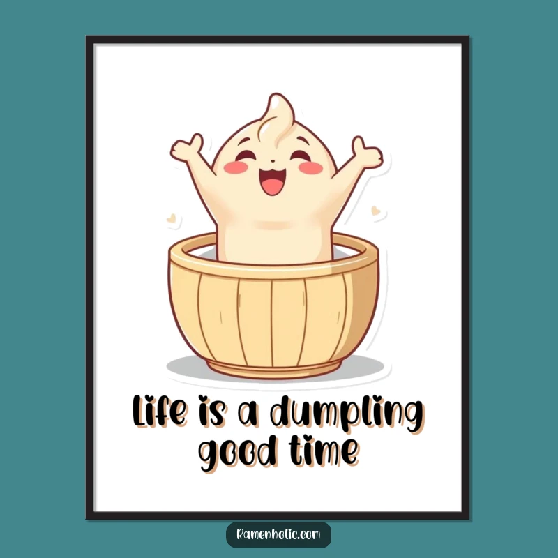 Free Printable Dumpling Wall Art - Leaping Character, Funny Downloadable Decor