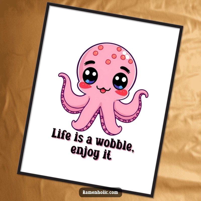 Funny Free Printable Wall Art: A kawaii octopus wiener with googly eyes in mid-wobble, bringing a dose of quirky humor to your decor.