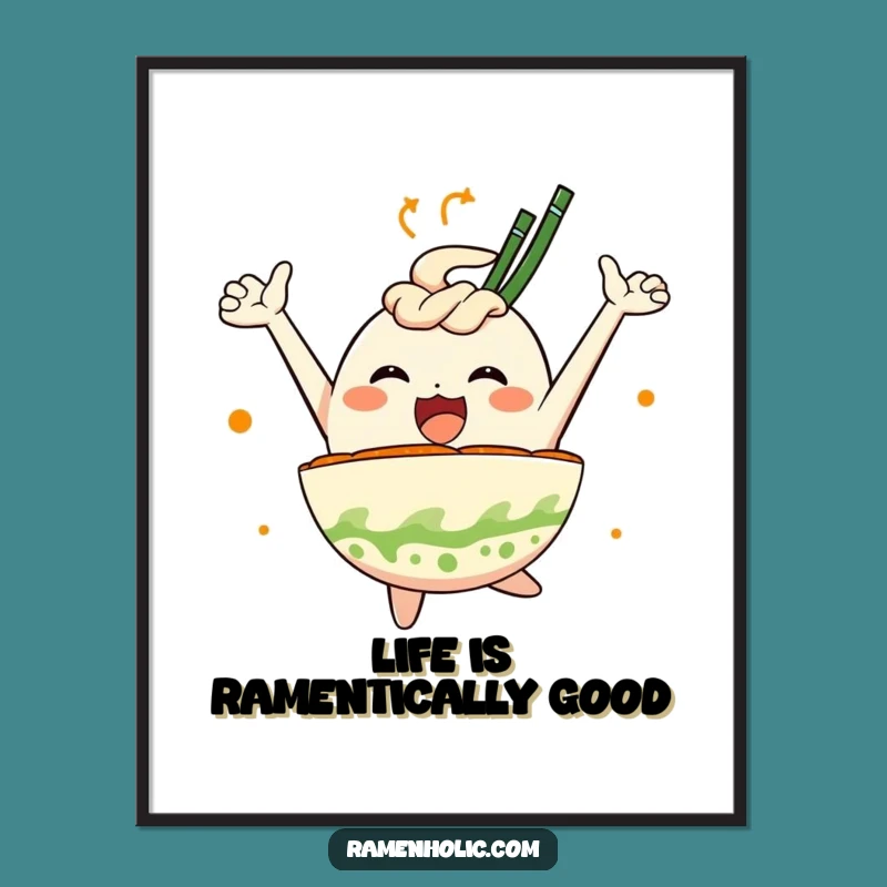 Free Printable Wall Art: Joyful Ramen Character, Humorous Downloadable Decor for Kitchens