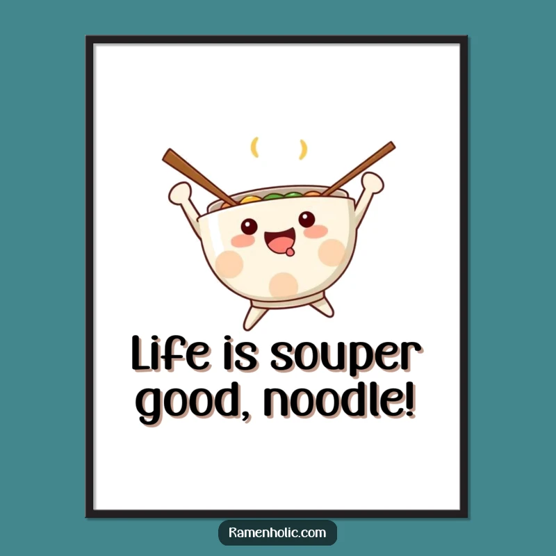 Funny Free Printable Wall Art: Kawaii Ramen Jump - Downloadable Food Art
