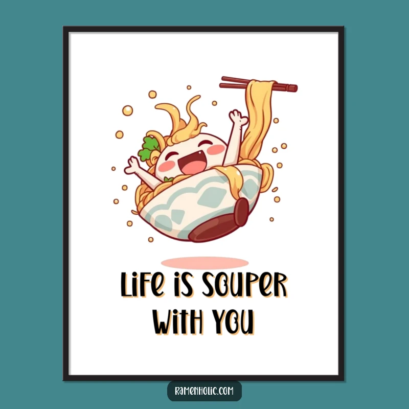 Free Printable Ramen Wall Art: Funny Dancing Noodle Guy Somersault Laughing Downloadable Decor