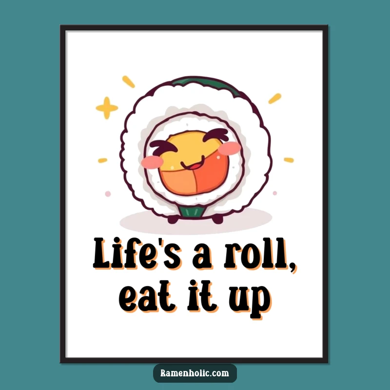 Free Printable Sushi Wall Art - Winking Character, Funny Downloadable Decor