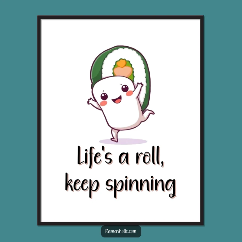Free Printable Wall Art: Sushi Roll Cartwheel Comedy, Funny Downloadable Room Decor