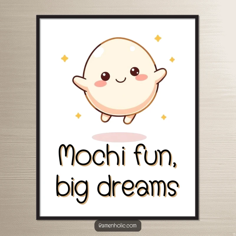 Funny Free Printable Mochi Wall Art: Cheerful mochi character bouncing like a ball, adding playful vibes.