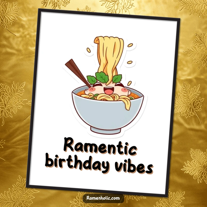 Funny Free Printable Wall Art: A happy ramen bowl character joyfully splashes noodles, bringing fun to your wall.