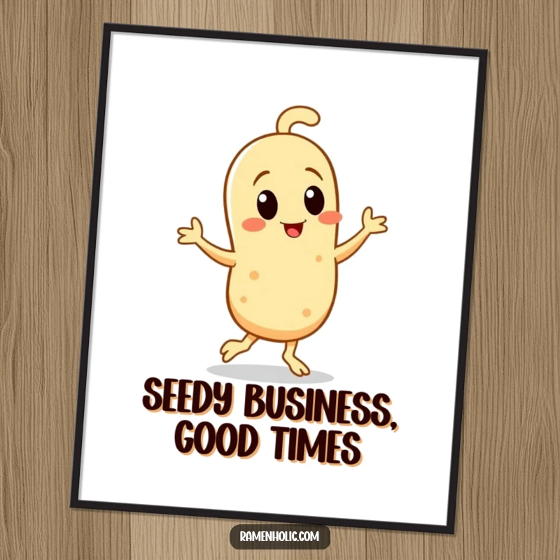 Free Printable Wall Art: A humorous depiction of a tiny sesame seed character doing a lively jig, bringing smiles and cheer.