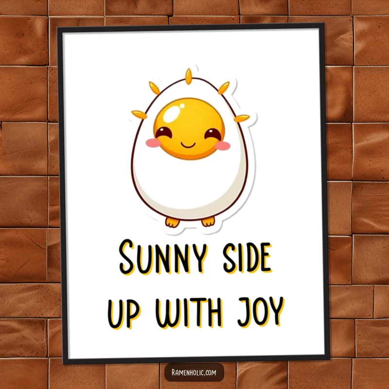 Funny Free Printable Wall Art of an egg character beaming a sunny side up smile, bringing joy to any room.