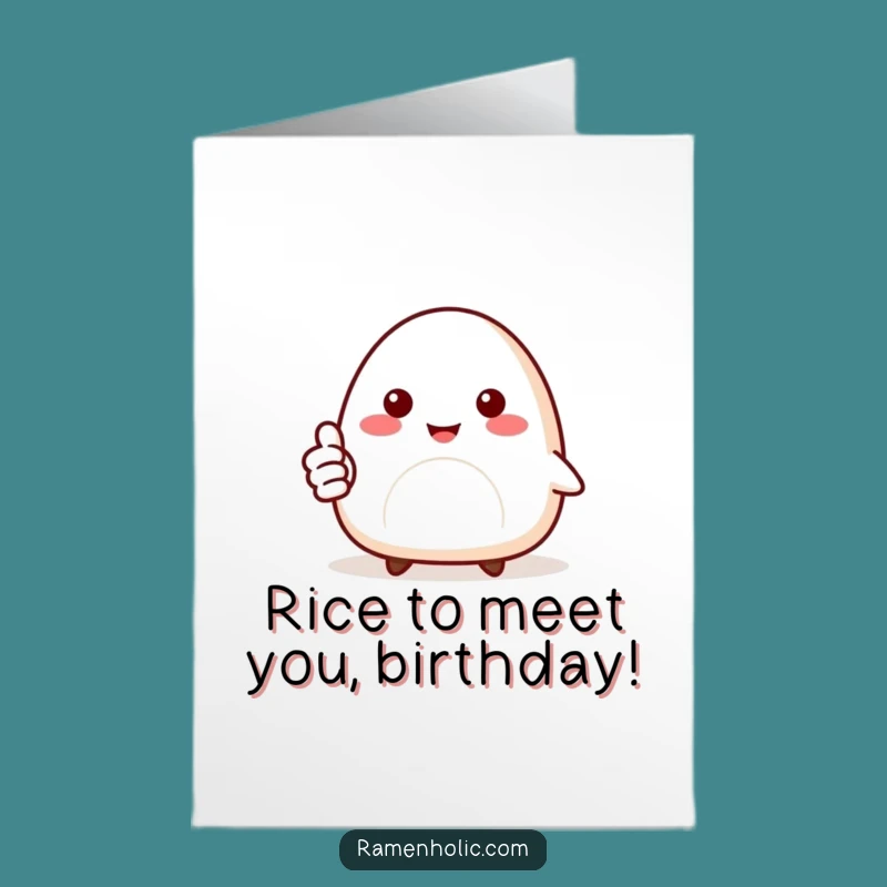 Free Printable Birthday Card: Smiling Onigiri, Thumbs Up Funny Downloadable Gift
