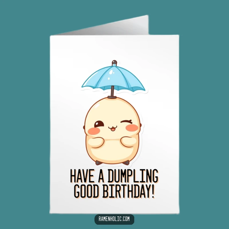 Free Printable Dumpling Birthday Card: Cheeky Winking Guy Umbrella Downloadable Gift