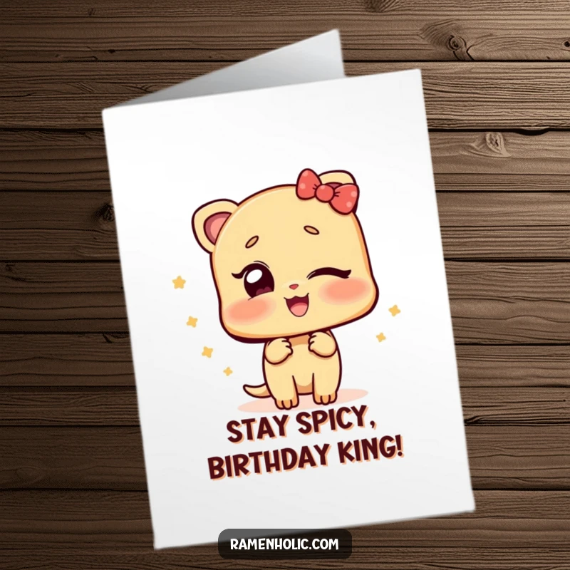 Funny Free Printable Birthday Card featuring a ginger slice character winking playfully, adding a dash of spice.