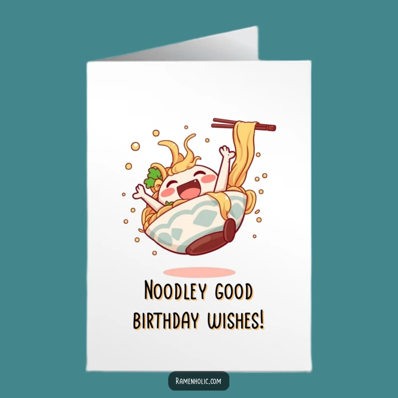 Free Printable Ramen Birthday Card: Funny Dancing Noodle Guy Somersault Downloadable Gift