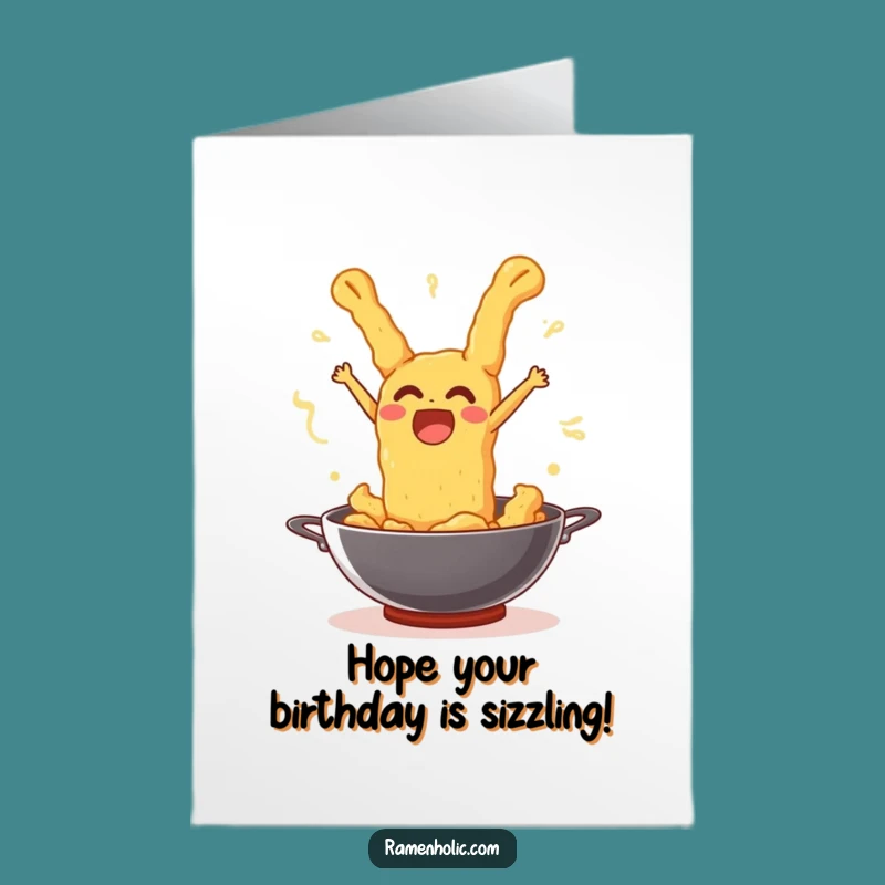 Free Printable Tempura Birthday Card: Joyful Leaping Wok Guy Downloadable Funny Gift